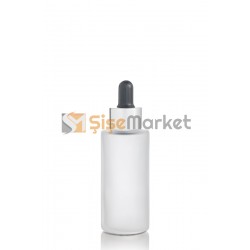 50 ML Buzlu Silindir Cam Şişe Gümüşe Siyah Damalıklı 