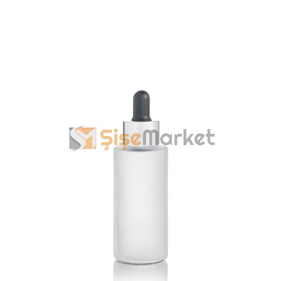50 ML Buzlu Silindir Cam Şişe Gümüşe Siyah Damalıklı 