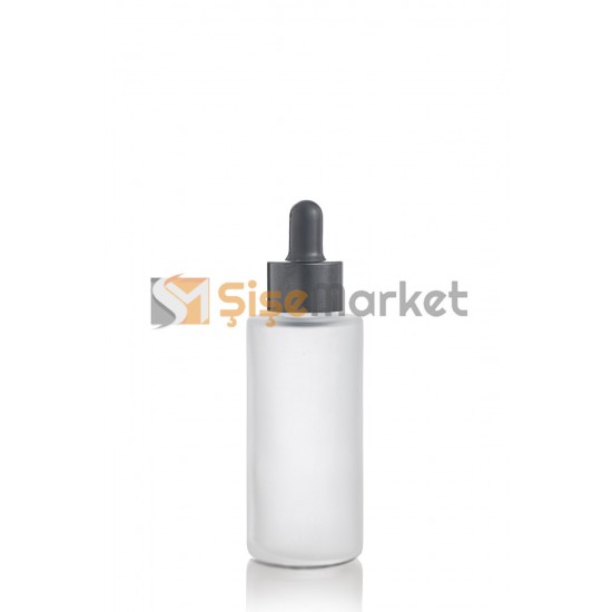 50 ML Buzlu Silindir Cam Şişe Siyaha Siyah Damlalıklı 