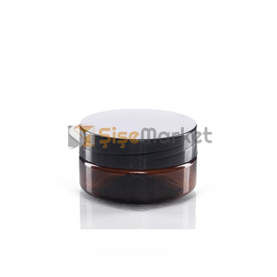 50 CC Amber Plastik Kavanoz Siyah Kapaklı