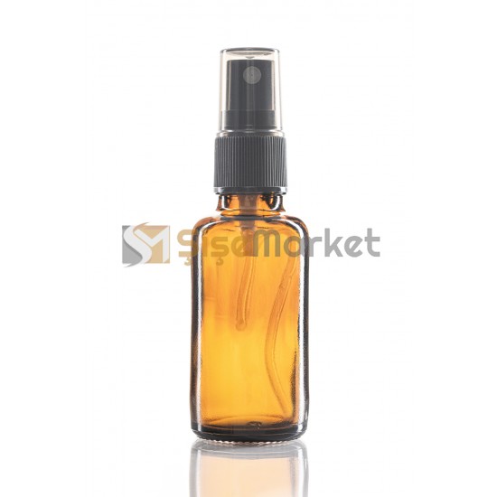 20 ML KOLONYA ŞİŞESİ CAM ŞİŞE AMBER RENK SİYAH SPREYLİ FISFISLI