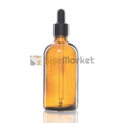 100 ML BOYA ŞİŞESİ CAM ŞİŞE AMBER RENK BOŞ DAMLALIKLI SİYAH LASTİK SİYAH METAL KAPAK