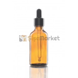 50 ML TOPTAN CAM ŞİŞE AMBER RENK BOŞ DAMLALIKLI SİYAH LASTİK SİYAH METAL KAPAK