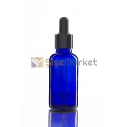 30 ML KİMYASAL ŞİŞESİ MAVİ RENK BOŞ DAMLALIKLI SİYAH LASTİK SİYAH METAL KAPAK