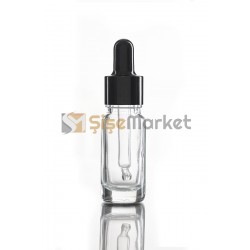 10 ML CİLT BAKIM ŞİŞESİ ŞEFFAF RENK BOŞ DAMLALIKLI SİYAH LASTİK SİYAH METAL KAPAK