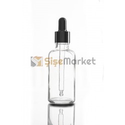 50 ML SAC SERUM ŞİŞESİ ŞEFFAF RENK BOŞ DAMLALIKLI SİYAH LASTİK SİYAH METAL KAPAK