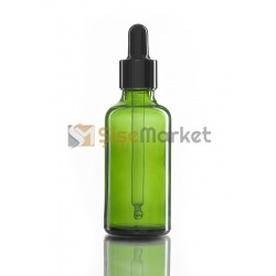 50 ML SAC SERUM ŞİŞESİ YEŞİL RENK BOŞ DAMLALIKLI SİYAH LASTİK SİYAH METAL KAPAK