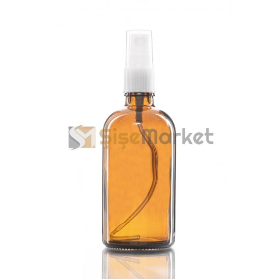 100 ML KOLONYA ŞİŞESİ CAM ŞİŞE AMBER RENK BEYAZ SPREYLİ FISFISLI