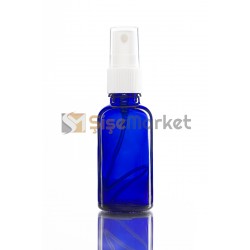 30 ML KOZMATİK ŞİŞESİ CAM ŞİŞE MAVİ RENK BEYAZ SPREYLİ FISFISLI 