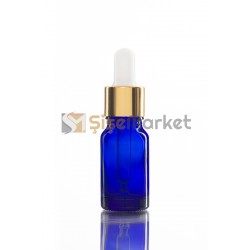 10 ML DAMLALIKLI ŞİŞE CAM ŞİŞE MAVİ RENK BOŞ DAMLALIKLI BEYAZ LASTİK GOLD METAL KAPAK