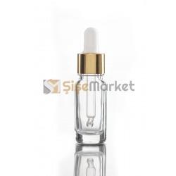 10 ML BOYA ŞİŞESİ CAM ŞİŞE ŞEFFAF RENK BOŞ DAMLALIKLI BEYAZ LASTİK GOLD METAL KAPAK