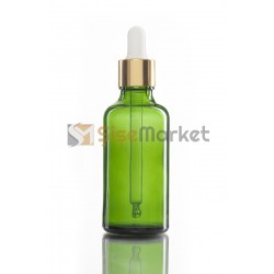 50 ML SAC SERUM ŞİŞESİ YEŞİL RENK BOŞ DAMLALIKLI BEYAZ LASTİK GOLD METAL KAPAK