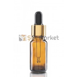 10 ML YAĞ ŞİŞESİ AMBER RENK BOŞ DAMLALIKLI SİYAH LASTİK GOLD METAL KAPAK