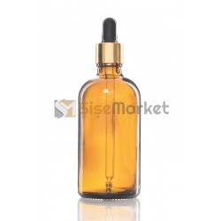 100 ML KİMYASAL ŞİŞESİ AMBER RENK BOŞ DAMLALIKLI SİYAH LASTİK GOLD METAL KAPAK