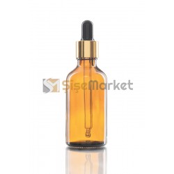 50 ML TOPTAN CAM ŞİŞE AMBER RENK BOŞ DAMLALIKLI SİYAH LASTİK GOLD METAL KAPAK