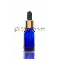 10 ML CİLT BAKIM ŞİŞESİ MAVİ RENK BOŞ DAMLALIKLI SİYAH LASTİK GOLD METAL KAPAK