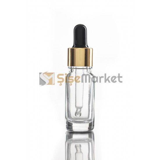 10 ML BOYA ŞİŞESİ CAM ŞİŞE ŞEFFAF RENK BOŞ DAMLALIKLI SİYAH LASTİK GOLD METAL KAPAK