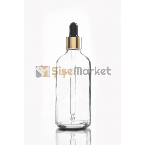 100 CC DAMLALIKLI ŞİŞE CAM ŞİŞE ŞEFFAF RENK BOŞ DAMLALIKLI SİYAH LASTİK GOLD METAL KAPAK 100 CC DAMLALIKLI ŞİŞE CAM ŞİŞE ŞEFFAF RENK BOŞ DAMLALIKLI SİYAH LASTİK GOLD METAL KAPAK