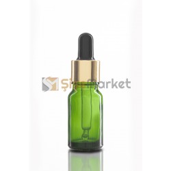 10 ML YAĞ ŞİŞESİ YEŞİL RENK BOŞ DAMLALIKLI SİYAH LASTİK GOLD METAL KAPAK