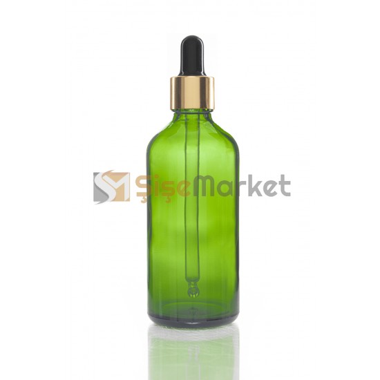100 CC DAMLALIKLI ŞİŞE CAM ŞİŞE YEŞİL RENK BOŞ DAMLALIKLI SİYAH LASTİK GOLD METAL KAPAK 100 CC DAMLALIKLI ŞİŞE CAM ŞİŞE YEŞİL RENK BOŞ DAMLALIKLI SİYAH LASTİK GOLD METAL KAPAK