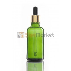 50 ML SAC SERUM ŞİŞESİ YEŞİL RENK BOŞ DAMLALIKLI SİYAH LASTİK GOLD METAL KAPAK