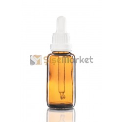 20 ML TOPTAN CAM ŞİŞE AMBER RENK BOŞ DAMLALIKLI BEYAZ LASTİK BEYAZ PLASTİK KİLİTLİ DELİKLİ KAPAK