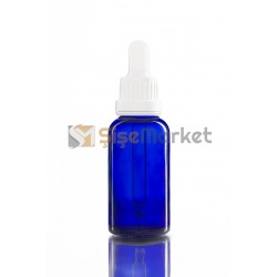 30 ML KİMYASAL ŞİŞESİ MAVİ RENK BOŞ DAMLALIKLI BEYAZ LASTİK BEYAZ PLASTİK KİLİTLİ DELİKLİ KAPAK