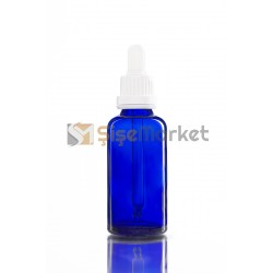 50 ML PROPOLİS ŞİŞESİ MAVİ RENK BOŞ DAMLALIKLI BEYAZ LASTİK BEYAZ PLASTİK KİLİTLİ DELİKLİ KAPAK