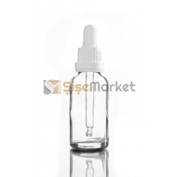 30 ML KİMYASAL ŞİŞESİ ŞEFFAF RENK BOŞ DAMLALIKLI BEYAZ LASTİK BEYAZ PLASTİK KİLİTLİ DELİKLİ KAPAK