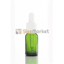 10 ML KERATİN ŞİŞESİ YEŞİL RENK BOŞ DAMLALIKLI BEYAZ LASTİK BEYAZ PLASTİK KİLİTLİ DELİKLİ KAPAK