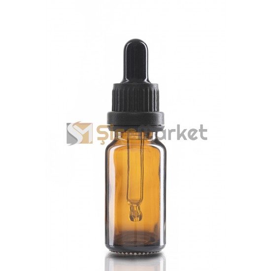 10 ML TOPTAN CAM ŞİŞE AMBER RENK BOŞ DAMLALIKLI SİYAH LASTİK SİYAH PLASTİK KİLİTLİ DELİKLİ KAPAK