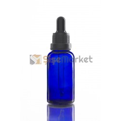 30 ML KİMYASAL ŞİŞESİ MAVİ RENK BOŞ DAMLALIKLI SİYAH LASTİK SİYAH PLASTİK KİLİTLİ DELİKLİ KAPAK