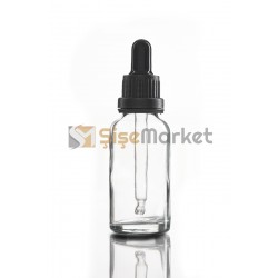 30 ML ŞEFFAF DROPPER BOŞ DAMLALIKLI SİYAH LASTİK SİYAH PLASTİK KİLİTLİ DELİKLİ KAPAK