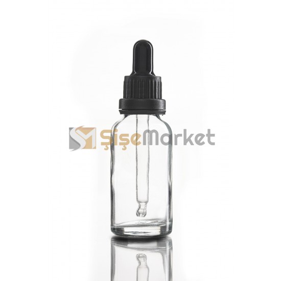 30 ML ŞEFFAF DROPPER BOŞ DAMLALIKLI SİYAH LASTİK SİYAH PLASTİK KİLİTLİ DELİKLİ KAPAK