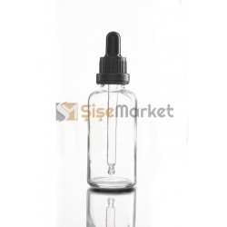 50 ML SAC SERUM ŞİŞESİ ŞEFFAF RENK BOŞ DAMLALIKLI SİYAH LASTİK SİYAH PLASTİK KİLİTLİ DELİKLİ KAPAK