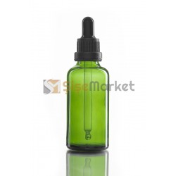 50 ML SAC SERUM ŞİŞESİ YEŞİL RENK BOŞ DAMLALIKLI SİYAH LASTİK SİYAH PLASTİK KİLİTLİ DELİKLİ KAPAK