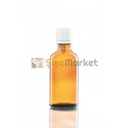 50 ML TOPTAN CAM ŞİŞE AMBER RENK BEYAZ İÇTEN DAMLALIKLI